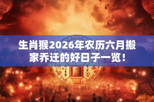 生肖猴2026年农历六月搬家乔迁的好日子一览！