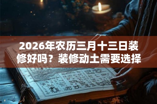 2026年农历三月十三日装修好吗？装修动土需要选择吉日吗？