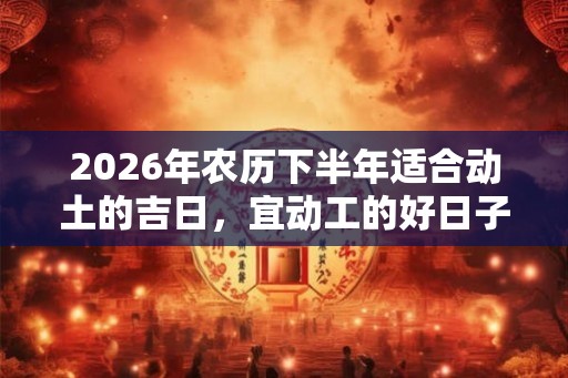 2026年农历下半年适合动土的吉日，宜动工的好日子