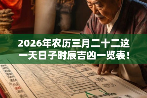 2026年农历三月二十二这一天日子时辰吉凶一览表！