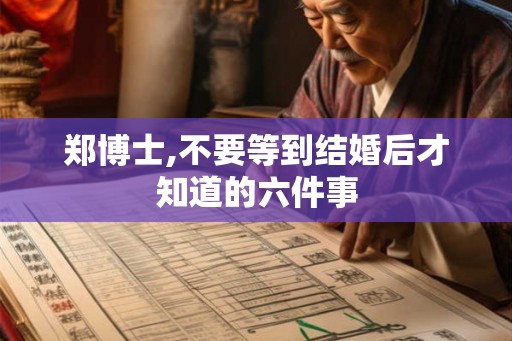 郑博士,不要等到结婚后才知道的六件事 郑博士,不要等到结婚后才知道的六件事