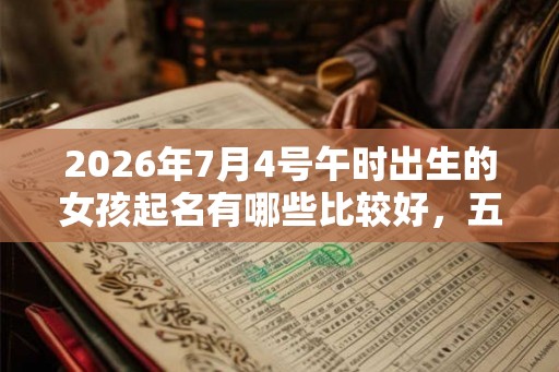 2026年7月4号午时出生的女孩起名有哪些比较好，五行是什么？