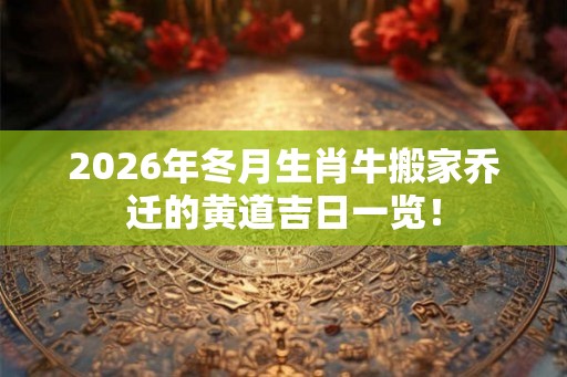 2026年冬月生肖牛搬家乔迁的黄道吉日一览！