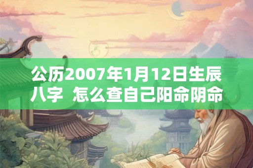 公历2007年1月12日生辰八字  怎么查自己阳命阴命