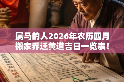 属马的人2026年农历四月搬家乔迁黄道吉日一览表！