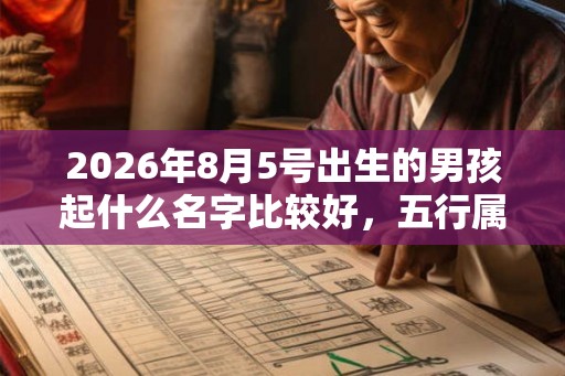 2026年8月5号出生的男孩起什么名字比较好，五行属什么