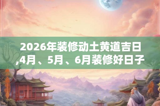 2026年装修动土黄道吉日,4月、5月、6月装修好日子
