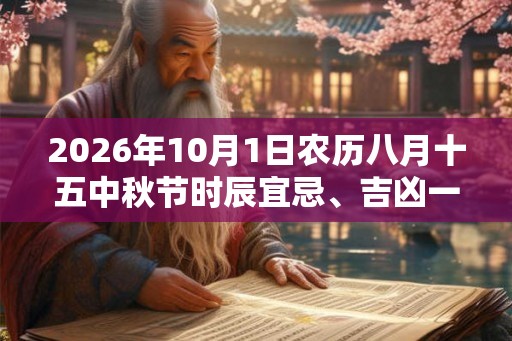 2026年10月1日农历八月十五中秋节时辰宜忌、吉凶一览
