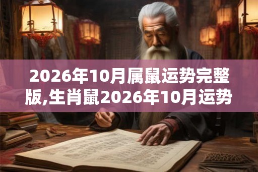 2026年10月属鼠运势完整版,生肖鼠2026年10月运势及运程