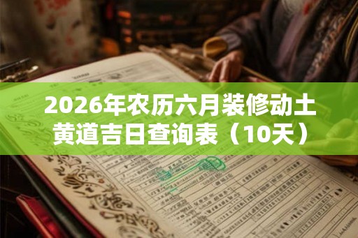 2026年农历六月装修动土黄道吉日查询表（10天）