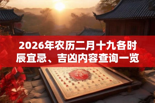 2026年农历二月十九各时辰宜忌、吉凶内容查询一览