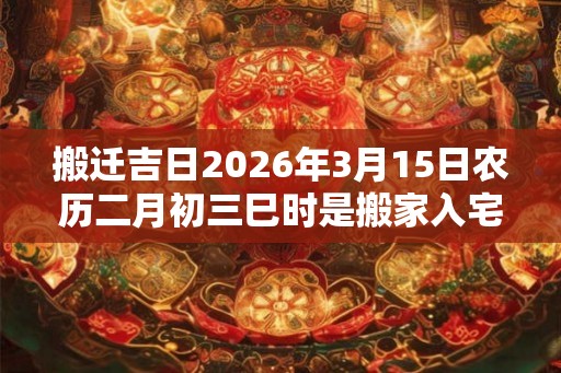 搬迁吉日2026年3月15日农历二月初三巳时是搬家入宅吉时