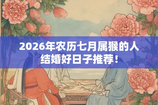 2026年农历七月属猴的人结婚好日子推荐！