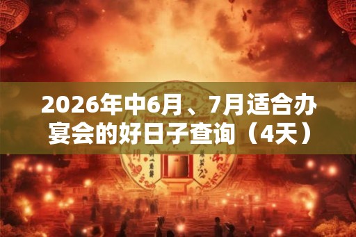 2026年中6月、7月适合办宴会的好日子查询（4天）