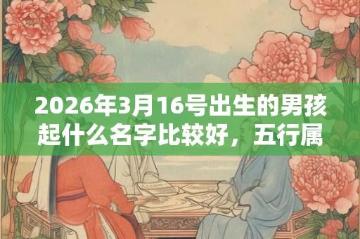 2026年3月16号出生的男孩起什么名字比较好，五行属什么