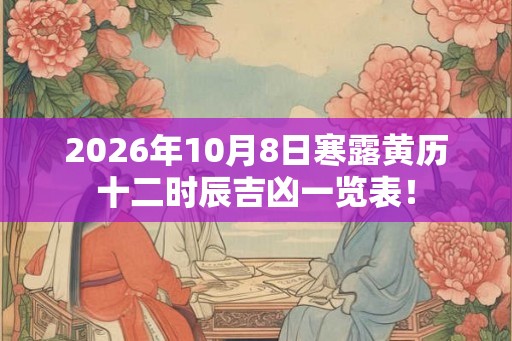 2026年10月8日寒露黄历十二时辰吉凶一览表！