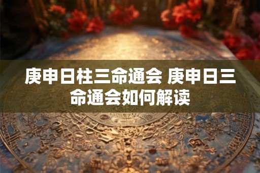庚申日柱三命通会 庚申日三命通会如何解读
