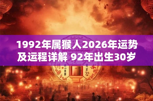 1992年属猴人2026年运势及运程详解 92年出生30岁猴人在虎年每月运势