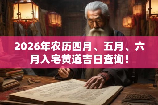 2026年农历四月、五月、六月入宅黄道吉日查询！