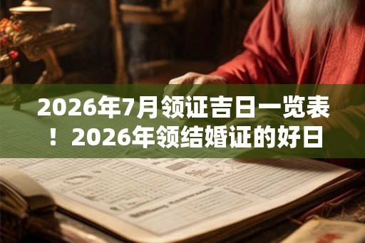 2026年7月领证吉日一览表!2026年领结婚证的好日子查询 2026年7月领证吉日一览表!2026年领结婚证的好日子查询