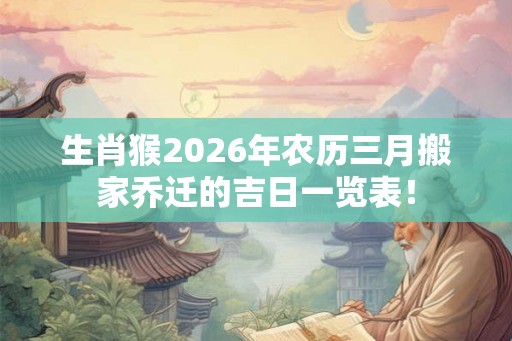 生肖猴2026年农历三月搬家乔迁的吉日一览表！