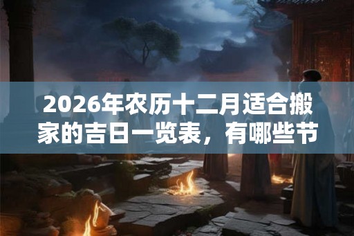 2026年农历十二月适合搬家的吉日一览表，有哪些节日和节气？