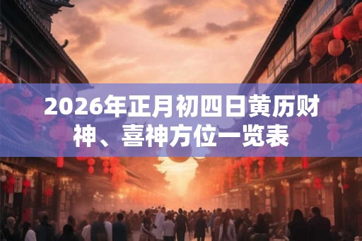 2026年正月初四日黄历财神、喜神方位一览表