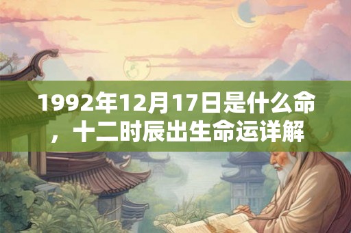1992年12月17日是什么命，十二时辰出生命运详解