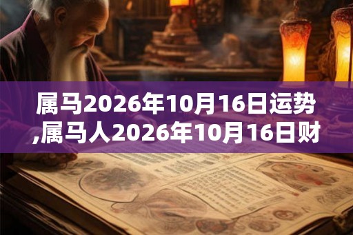 属马2026年10月16日运势,属马人2026年10月16日财运,生肖马2026年10月16日运势