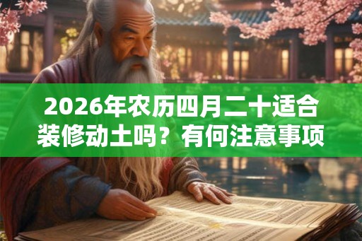 2026年农历四月二十适合装修动土吗？有何注意事项吗？