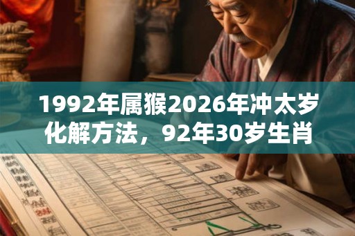 1992年属猴2026年冲太岁化解方法，92年30岁生肖猴犯太岁佩戴什么？