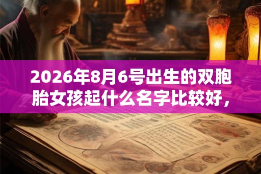 2026年8月6号出生的双胞胎女孩起什么名字比较好，五行属什么？