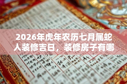 2026年虎年农历七月属蛇人装修吉日，装修房子有哪些注意事项？