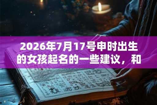 2026年7月17号申时出生的女孩起名的一些建议，和五行八字！