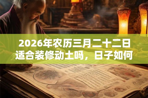 2026年农历三月二十二日适合装修动土吗，日子如何？
