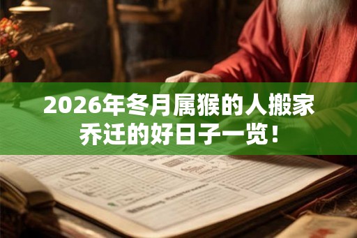 2026年冬月属猴的人搬家乔迁的好日子一览！