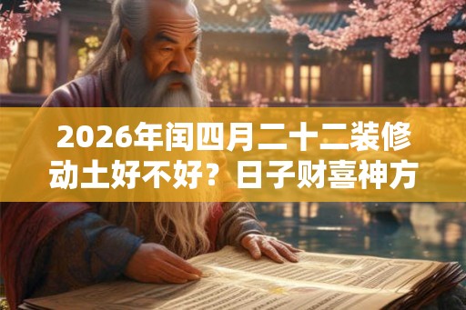 2026年闰四月二十二装修动土好不好？日子财喜神方位？