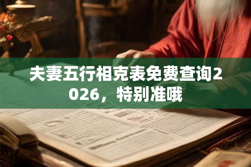 夫妻五行相克表免费查询2026，特别准哦