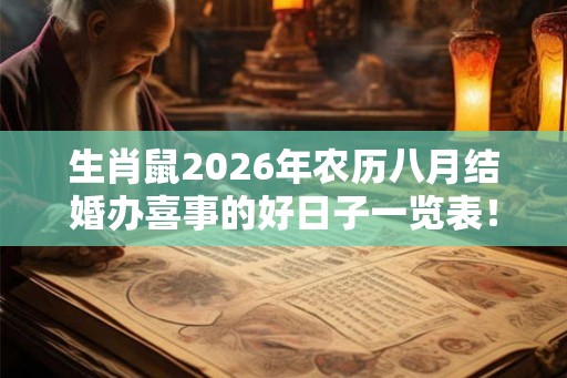 生肖鼠2026年农历八月结婚办喜事的好日子一览表！