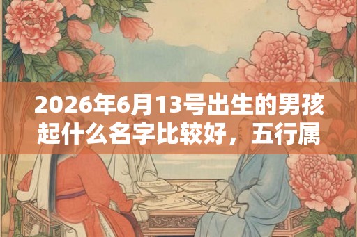 2026年6月13号出生的男孩起什么名字比较好，五行属什么