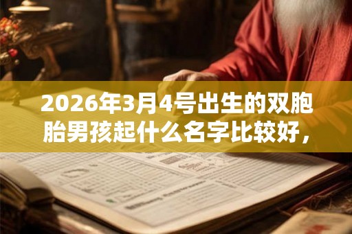 2026年3月4号出生的双胞胎男孩起什么名字比较好，五行属什么