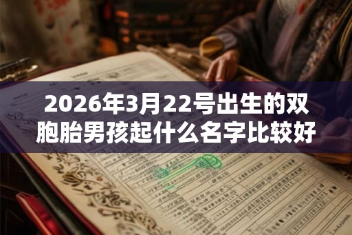 2026年3月22号出生的双胞胎男孩起什么名字比较好，五行属什么