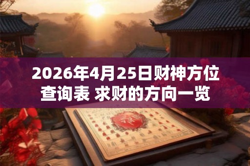 2026年4月25日财神方位查询表 求财的方向一览 2026年4月25日财神方位查询表 求财的方向一览
