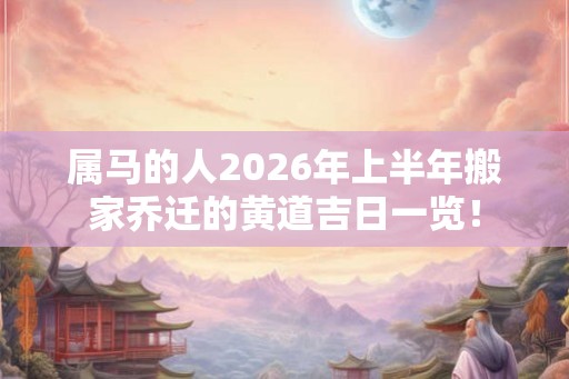 属马的人2026年上半年搬家乔迁的黄道吉日一览！