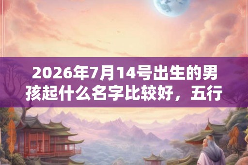 2026年7月14号出生的男孩起什么名字比较好，五行属什么