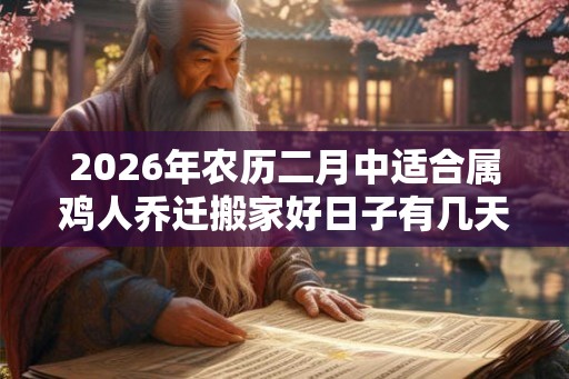 2026年农历二月中适合属鸡人乔迁搬家好日子有几天