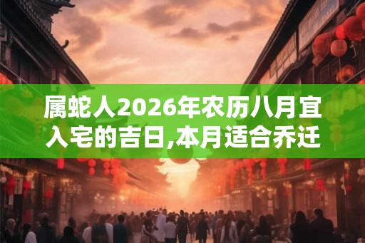 属蛇人2026年农历八月宜入宅的吉日,本月适合乔迁的好日子