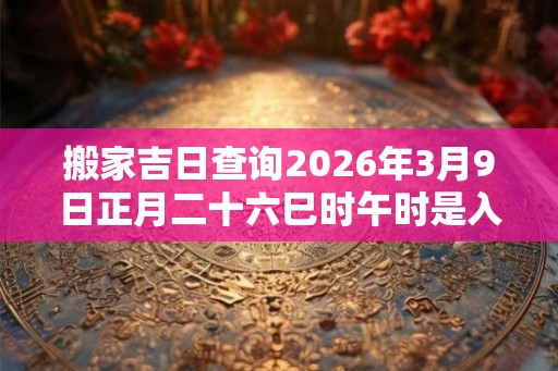 搬家吉日查询2026年3月9日正月二十六巳时午时是入宅吉时