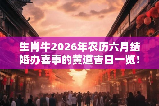 生肖牛2026年农历六月结婚办喜事的黄道吉日一览！