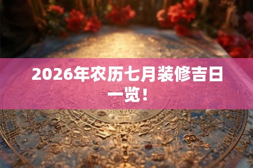 2026年农历七月装修吉日一览！